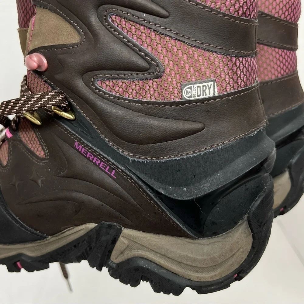 EUC Merrell Waterproof Brown and Pink Leather Winter Hiking Boot - Polorand 8.5